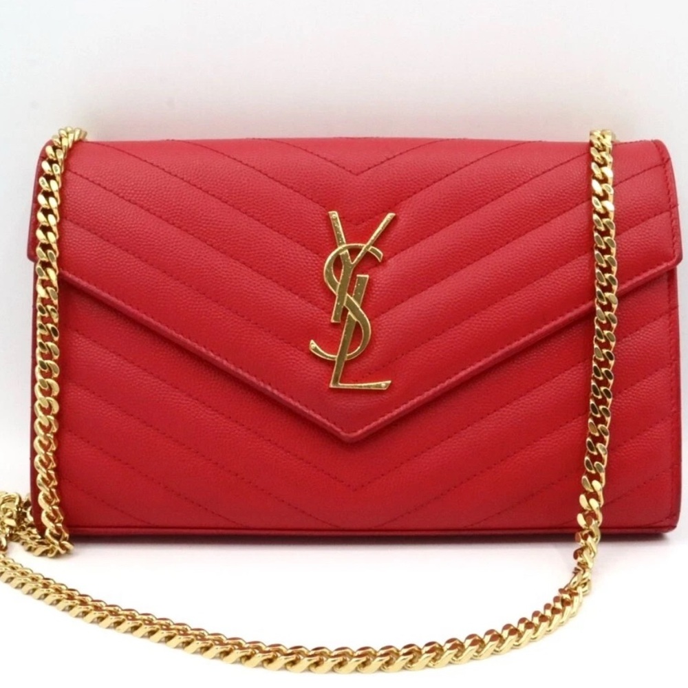 Yves Saint Laurent Red Envelope Crossbody bag with Gold Hardware